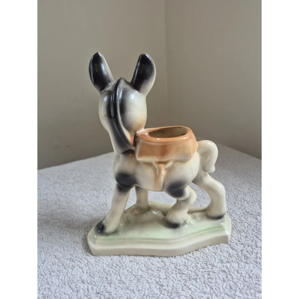 Vintage Ceramic Donkey Burro Planter Figurine MCM Kitsch Pottery Japan Style